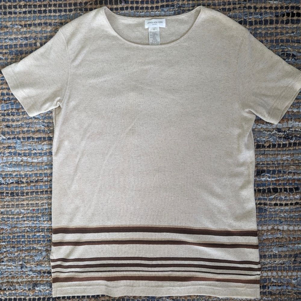 Linen Blend S Oversized Tunic Top S/S Neutral Cream Brown Coastal Resortwear - Picture 3 of 7